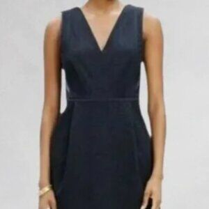 Madewell Charcoal Heather Structured Ponte Dress w Black Leather Inserts Sz 12